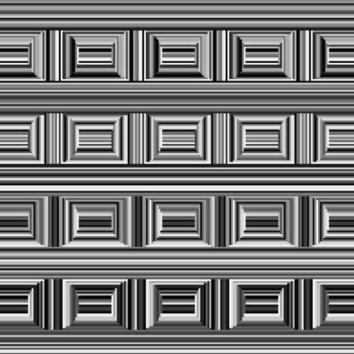 The Coffer illusion is an array of greyscale horizontal and vertical lines that can be perceived as a series of rectangles or as a series of circles.